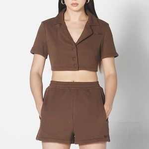 MY MUM MADE IT JERSEY COLLARED CROP TEE AND SHORTS